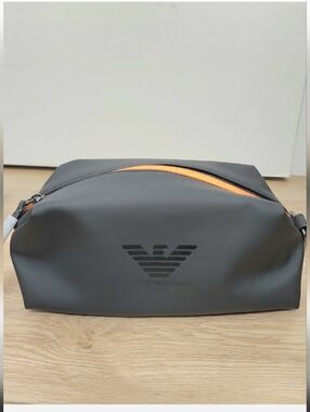 Emporio Armani Men Pouch Waterproof Black Orange Zipper Toiletry Bag New